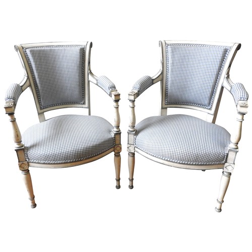 90 - A PAIR OF VINTAGE FRENCH FAUTEUILS, LATE 19TH / EARLY 20TH CENTURY, elegant cream painted frames wit... 