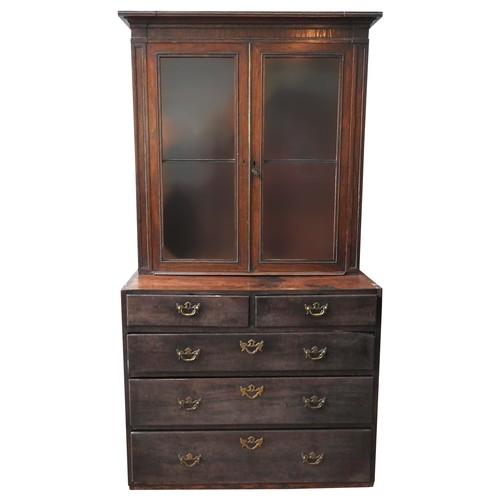 453 - A 19TH CENTURY MAHOGANY CHEST OF DRAWERS AND ASSOCIATED BOOKCASE TOP, the chest comprised of two sho... 