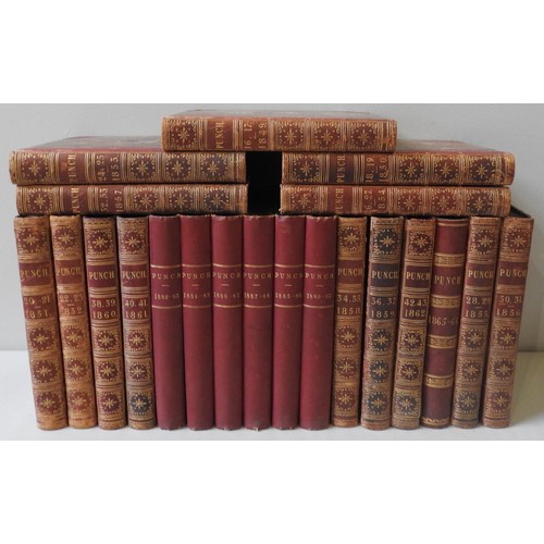 167 - AN 1841 LEATHER BOUND FIRST VOLUME  OF PUNCH MAGAZINE, along with various other volumes, covering th... 