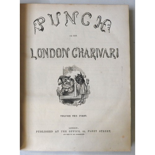 167 - AN 1841 LEATHER BOUND FIRST VOLUME  OF PUNCH MAGAZINE, along with various other volumes, covering th... 