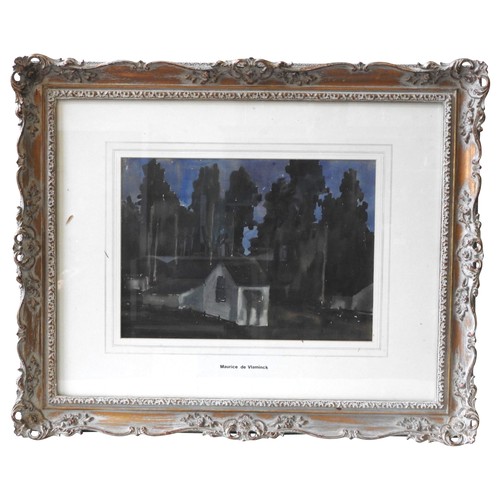 433 - MANNER OF MAURICE DE VLAMINCK (1876-1958) WATER COLOUR ON PAPER OF BUILDING IN A WOODLAND SETTING, t... 