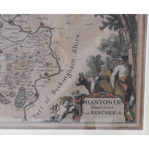 454 - 'HANITONIA COMITATUS CUM BERCHERIA' (HAMPSHIRE & BERKSHIRE) HAND COLOURED MAP, LATE 17TH CENTURY... 