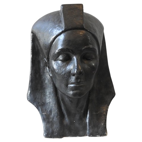 491 - HILDEGARDE SNOW DAFFIN (1904-1975), A PLASTER BUST OF FEMALE IN EGYPTIAN HEAD DRESS, painted black44... 