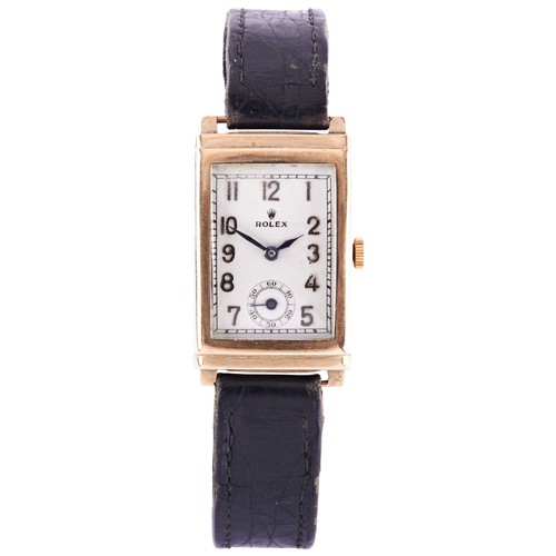 377 - ROLEX REF 1936, CASE NUMBERED 35894; A 9 CARAT GOLD RECTANGULAR WRISTWATCH, signed silvered dial wit... 