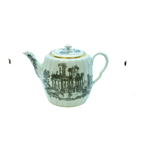 790 - A DR WALL WORCESTER PART TEA SERVICECIRCA 1775The fluted body printed with classical ruins, comprisi... 