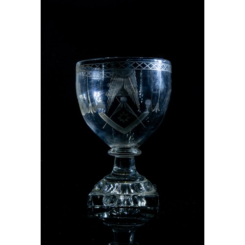 1206 - A MASONIC RUMMERCIRCA 1810Engraved with masonic symbols and raised on a square lemon squeezer foot... 