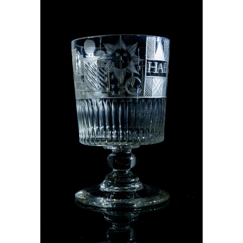 1207 - A MASONIC RUMMERCIRCA 1820Engraved with masonic symbols above a fluted border14cms high... 