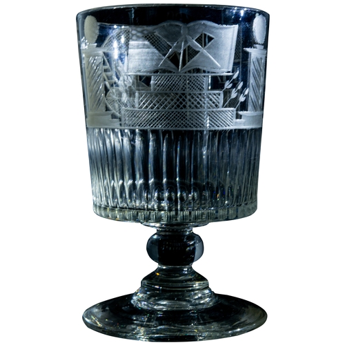 1207 - A MASONIC RUMMERCIRCA 1820Engraved with masonic symbols above a fluted border14cms high... 