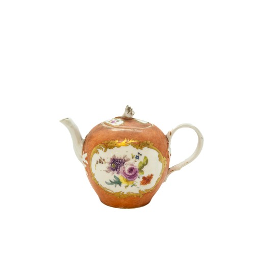794 - A MEISSEN MARCOLINI PERIOD MINITURE TEAPOTDecorated with flowers within gilt cartoucheCIRCA 1780, 9c... 