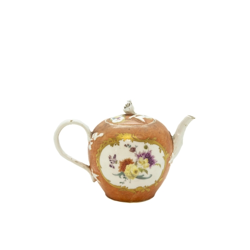 794 - A MEISSEN MARCOLINI PERIOD MINITURE TEAPOTDecorated with flowers within gilt cartoucheCIRCA 1780, 9c... 