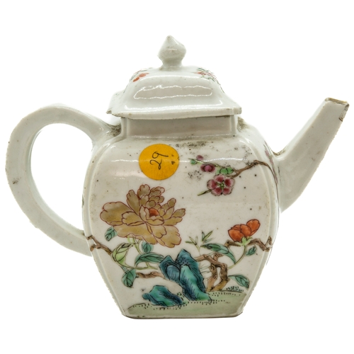 1983 - A CHINESE FAMILLE ROSE TEAPOTYONGZHENG / QIANLONG PERIODof square form14cm high