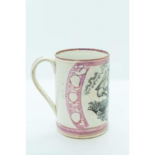 809 - A SUNDERLAND LUSTRE FROG MUGCIRCA 1850Printed 'May Peace and Plenty' and with a large frog to the in... 