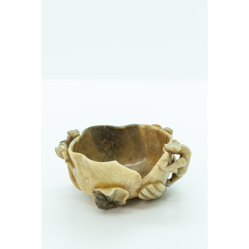 2156 - A CHINESE CARVED JADE 'LOTUS AND CHLONG' BRUSH WASHERQING DYNASTYwith later European silver mounts10... 