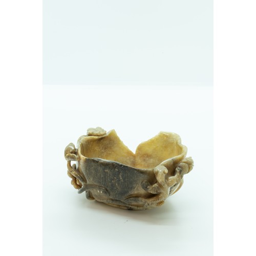 2156 - A CHINESE CARVED JADE 'LOTUS AND CHLONG' BRUSH WASHERQING DYNASTYwith later European silver mounts10... 