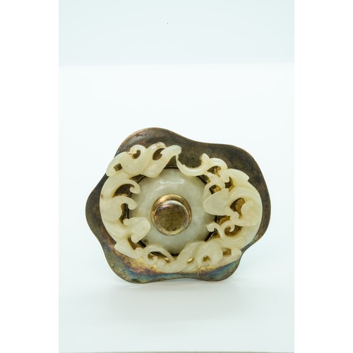 2156 - A CHINESE CARVED JADE 'LOTUS AND CHLONG' BRUSH WASHERQING DYNASTYwith later European silver mounts10... 