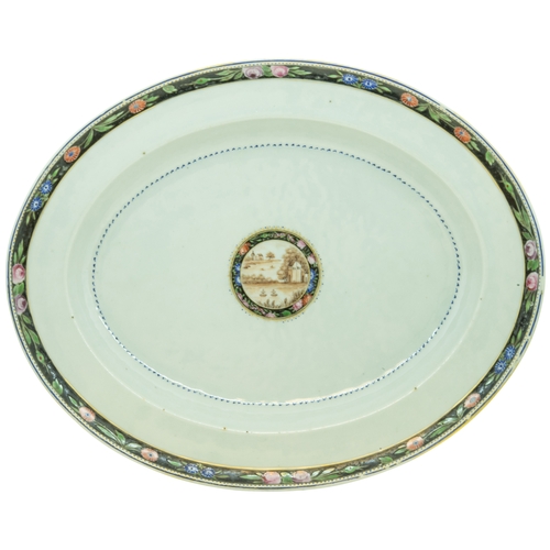 1993 - A RARE CHINESE EXPORT FAMILLE NOIRE AND SEPIA-DECORATED OVAL DISHQIANLONG PERIOD (1736-1796)the cent... 