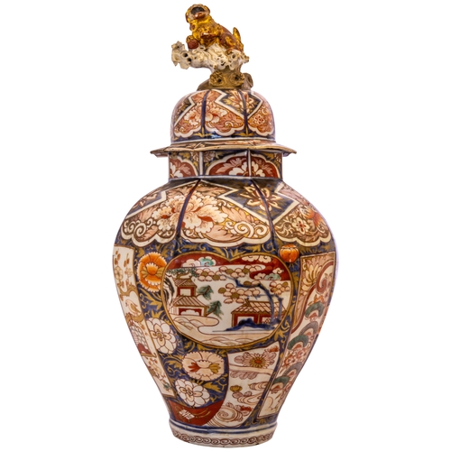 2178 - A LARGE JAPANESE IMARI JAR AND COVEREDO PERIOD, 18TH CENTURYwith a lion finial62cm high... 