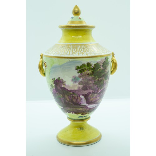 829 - AN ENGLISH YELLOW GROUND VASECIRCA 1810Of classical urn form and having ring handles, each side pain... 
