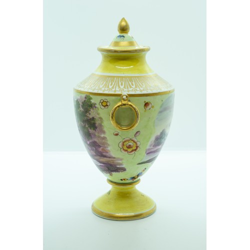 829 - AN ENGLISH YELLOW GROUND VASECIRCA 1810Of classical urn form and having ring handles, each side pain... 