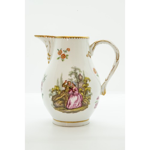 831 - A MEISSEN JUG19TH CENTURY,Decorated with figures in a landscape and floral sprigs, 14cms high.... 