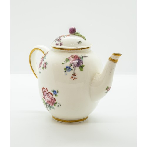 855 - A SEVRES TEAPOTCIRCA 1760Of Théière ‘Calabre‘ form painted with floral sprigs and dental gilding, da... 