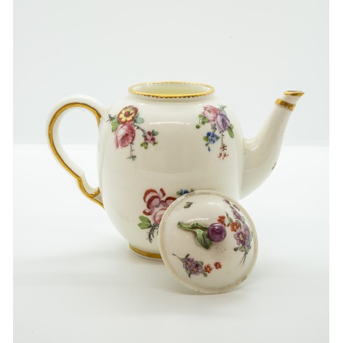 855 - A SEVRES TEAPOTCIRCA 1760Of Théière ‘Calabre‘ form painted with floral sprigs and dental gilding, da... 