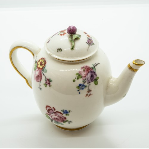 855 - A SEVRES TEAPOTCIRCA 1760Of Théière ‘Calabre‘ form painted with floral sprigs and dental gilding, da... 