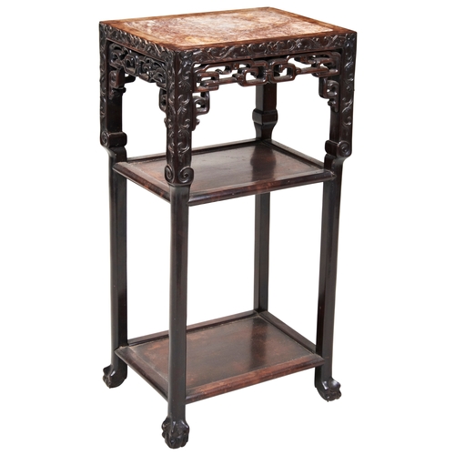 2170 - A CHINESE CARVED HARDWOOD STANDQING DYNASTY, 19TH CENTURYwith a marble inset top42cm wide, 80cm high... 