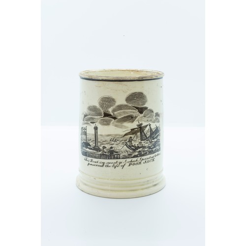 875 - A CREAMWARE FROG MUGCIRCA 1820Printed two figures on a pier and a stormy sea; 'This boat my sweet gi... 