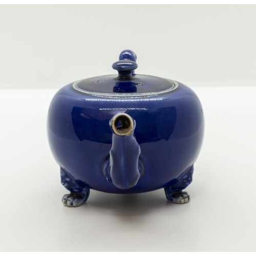 877 - A RARE SALTGLAZED STONEWARE TEAPOTCIRCA 1750Decorated in 'Littlers Blue' and with traces of cold pai... 