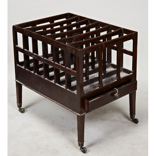1551 - A MAHOGANY SIX DIVISION CANTERBURY19TH CENTURYraised on square tapered legs terminating in brass cap... 