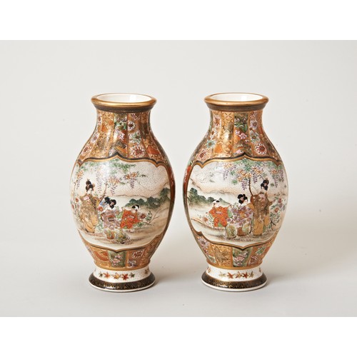 2179 - A PAIR OF JAPANESE SATSUMA VASESMEIJI PERIOD (1868-1912)painted with panels of elegant ladies in ver... 