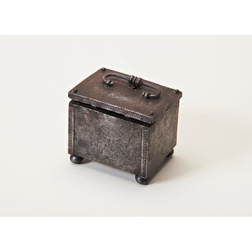 1847 - A RARE MINIATURE GERMAN ENGLAVED STEEL STRONG BOXNUREMBERG, 17TH CENTURYin the manner of Michael Man... 