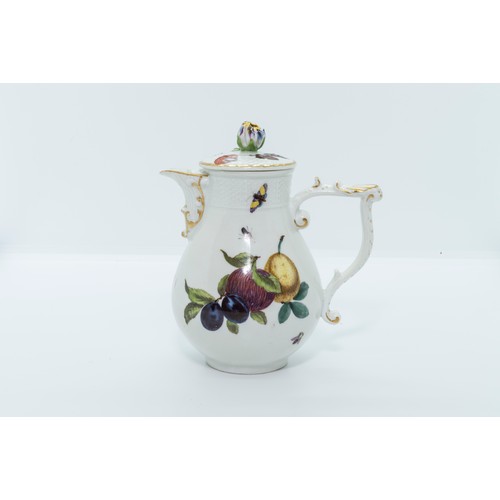 905 - A MEISSEN CREAMERCIRCA 1745Painted with naturalistic fruits and insects with osier moulding, 13.5... 
