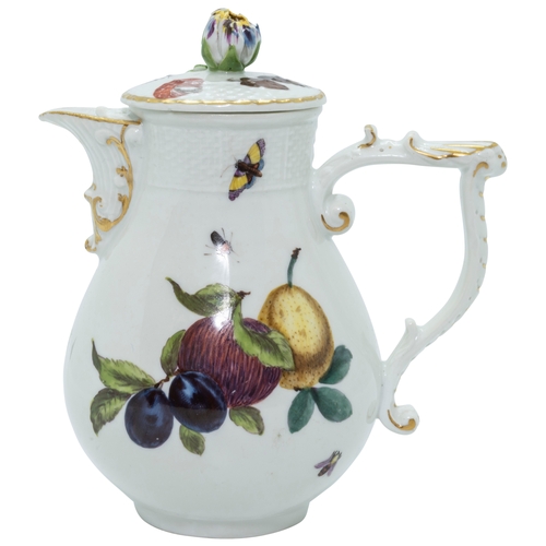 905 - A MEISSEN CREAMERCIRCA 1745Painted with naturalistic fruits and insects with osier moulding, 13.5... 