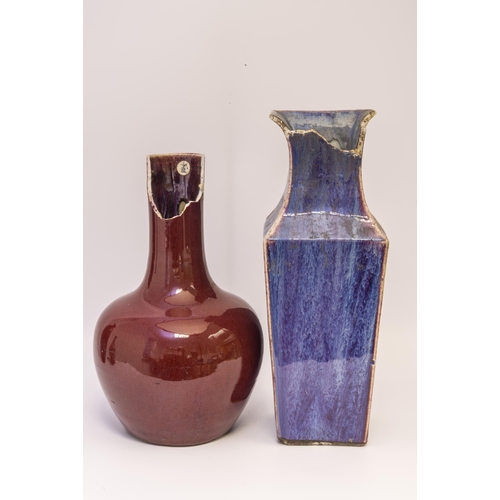 2002 - THREE CHINESE FLAMBE GLAZE VASESQING DYNASTY, 18TH / 19TH +CENTURYsmallest 26cm high, 42cm high; tog... 