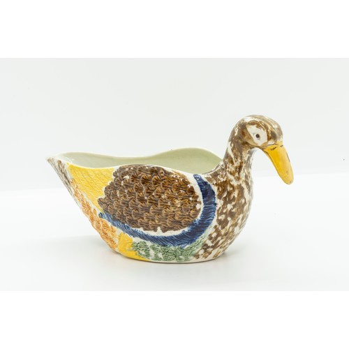 934 - TWO PRATTWARE SAUCE BOATS OF DUCK FORM