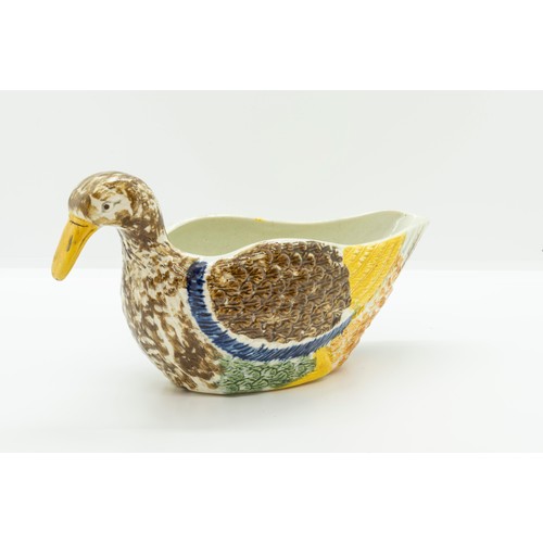 934 - TWO PRATTWARE SAUCE BOATS OF DUCK FORM