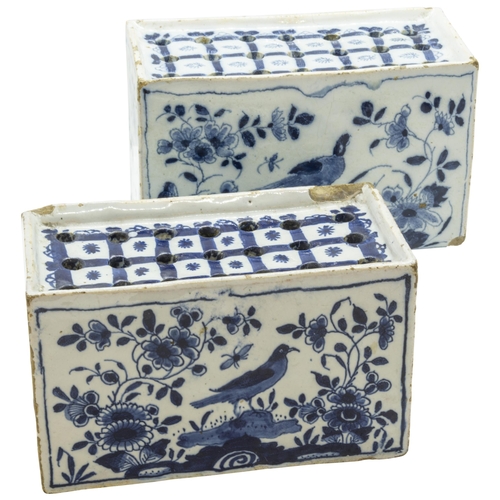 953 - TWO DELFT FLOWER BRICKS18th century, each similarly decorated