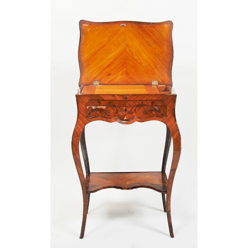 1587 - A LOUIS XV STYLE KINGWOOD AND MARQUETRY GUERIDONLATE 19TH CENTURYthe hinged top enclosing a fitted i... 