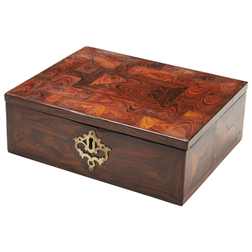 1853 - A WILLIAM AND MARY OYSTER VENEER BOXCIRCA 1700the hinged lid enclosing a compartmented interior9cm h... 