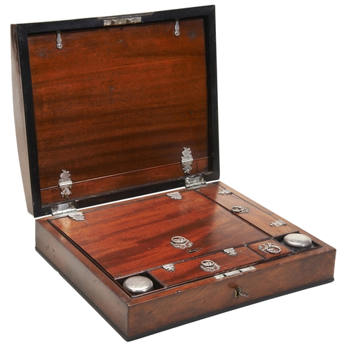 1854 - A FINE GEORGE III MAHOGANY WRITING BOXCIRCA 1780with silvered-metal mounts, the domed lid enclosing ... 