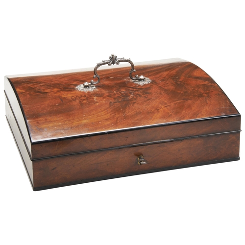 1854 - A FINE GEORGE III MAHOGANY WRITING BOXCIRCA 1780with silvered-metal mounts, the domed lid enclosing ... 