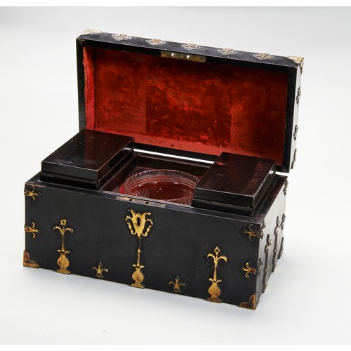 1856 - A FINE VICTORIAN 'GOTHIC' EBONISED AND BRASS MOUNTED TEA CADDYCIRCA 1880with a fitted interior31cm w... 