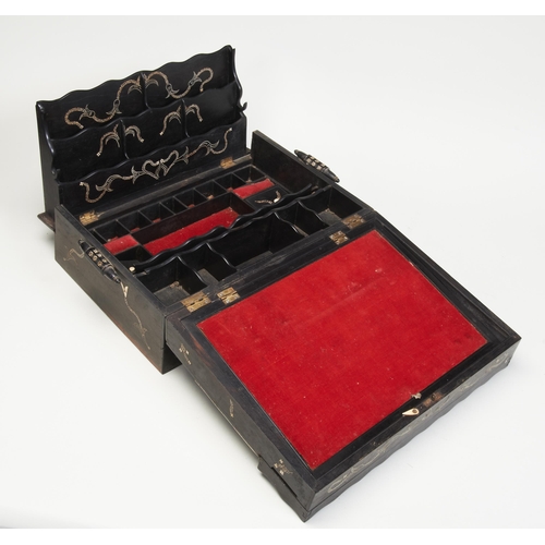 1873 - AN ANGLO-INDIAN EBONY AND BONE INLAID WRITING SLOPE19TH CENTURYwith a metamorphic compartmented inte... 