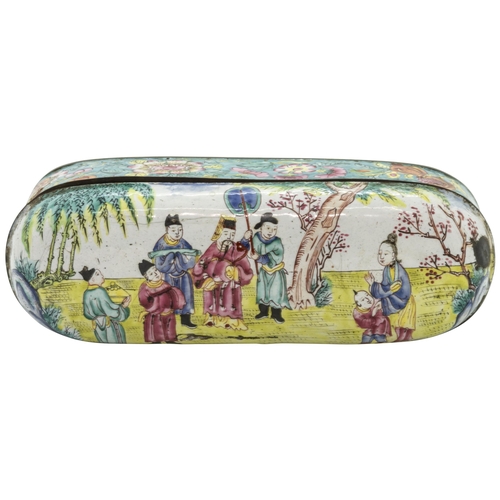 2008 - A CANTON FAMILLE ROSE ENAMEL BOXLATE QING DYNASTYwith a compartmented interior19cm wide... 