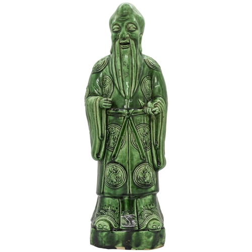 2018 - A CHINESE GREEN-GLAZED FIGURE OF SHOU LAOQING DYNASTY, 19TH CENTURY30cm high