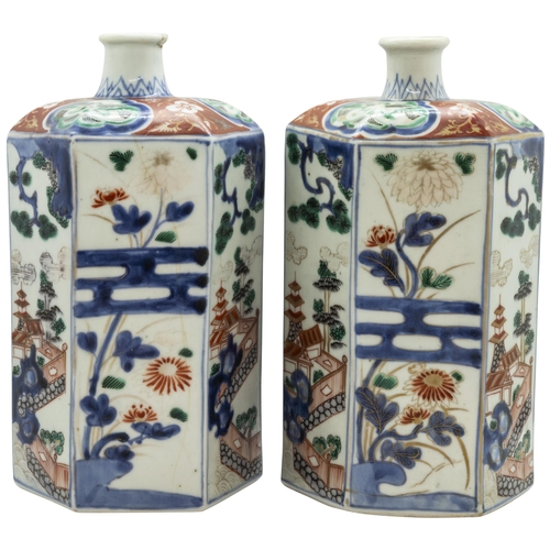 2182 - A PAIR OF JAPANESE IMARI SAKE BOTTLES21cm high