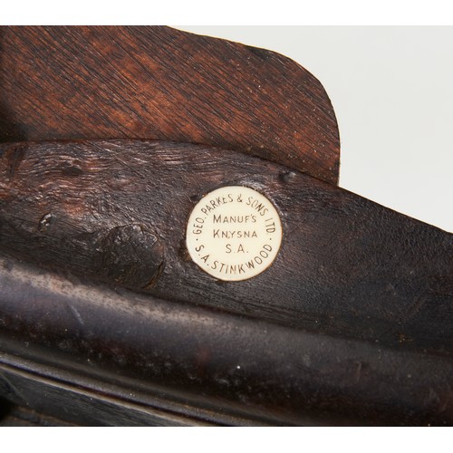 1627 - A RARE SOUTH AFRICAN GEORGE II STYLE STINKWOOD OPEN ARMCHAIRCIRCA 1900bears an ivorine label 'George... 