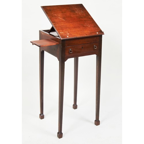 1636 - A GEORGE III MAHOGANY READING TABLECIRCA 1785with a ratchet adjustable top and two lateral candlesta... 